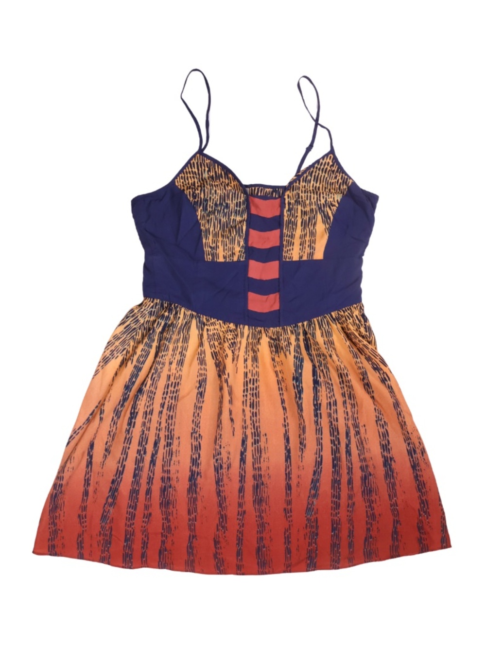 Ecote Urban Outfitters Orange Navy Abstract Print Strappy Dress Medium